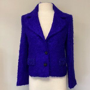 Vintage Louise Kennedy Blue Wool Embellished Blazer Suit Jacket Sz S